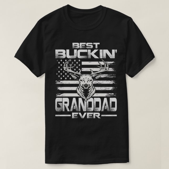 USA flagga Best Buckin'Granddad All Hjort Hunting T Shirt (Design framsida)