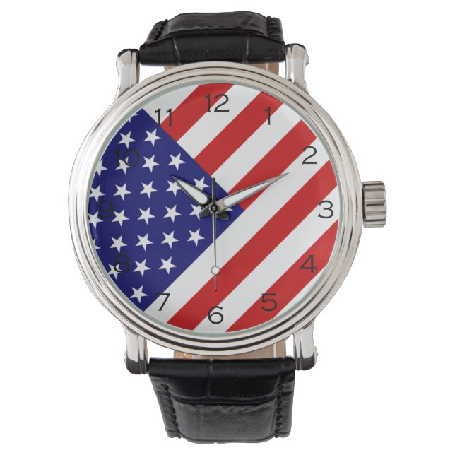 USA flagga Black Numbers, wacnt Armbandsur (Framsida)