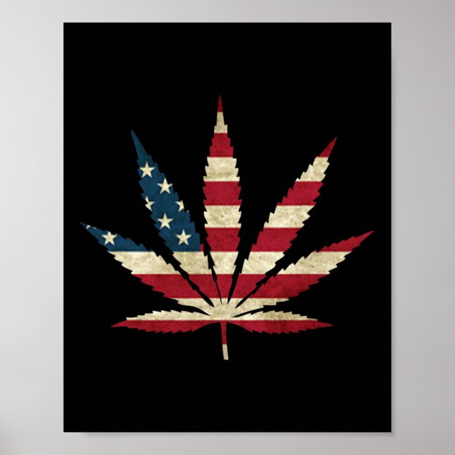 Usa Flagga Blad - Rolig Us Flagga Pot Weed  Poster (Framsidan)