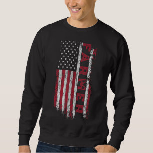 USA flagga-bönder som är patriotiska fjärde i Ju Lång Ärmad Tröja
