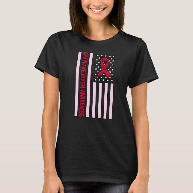 USA flagga Brain Aneurysm Awareness Månadsstöd T Shirt (Framsida)