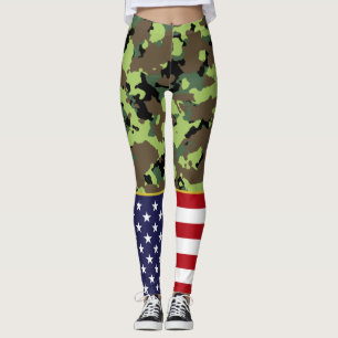 USA flagga Bright Militär Grönt Camo Leggings