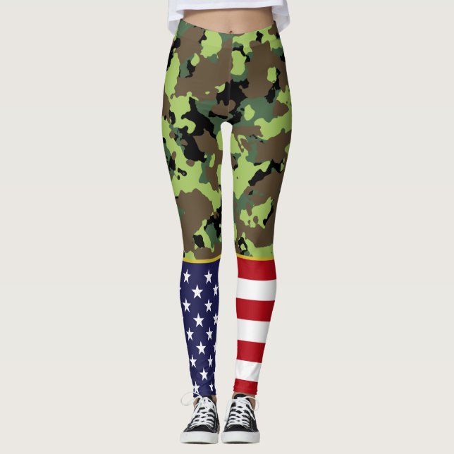 USA flagga Bright Militär Grönt Camo Leggings (Framsida)