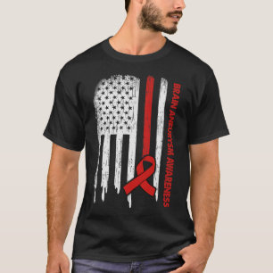 USA flagga Burgundy Ribbon Brain Aneurysm Awarenes T Shirt