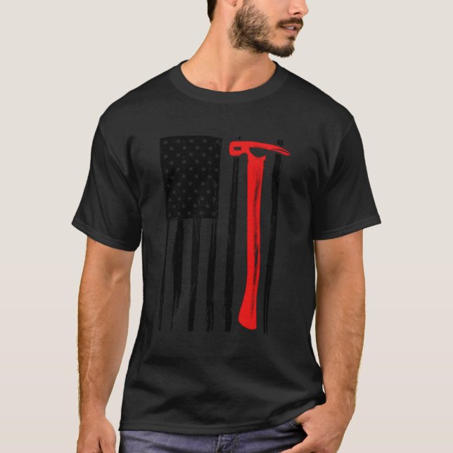 USA flagga Carpenter Hammer Framing Construction C T Shirt (Framsida)