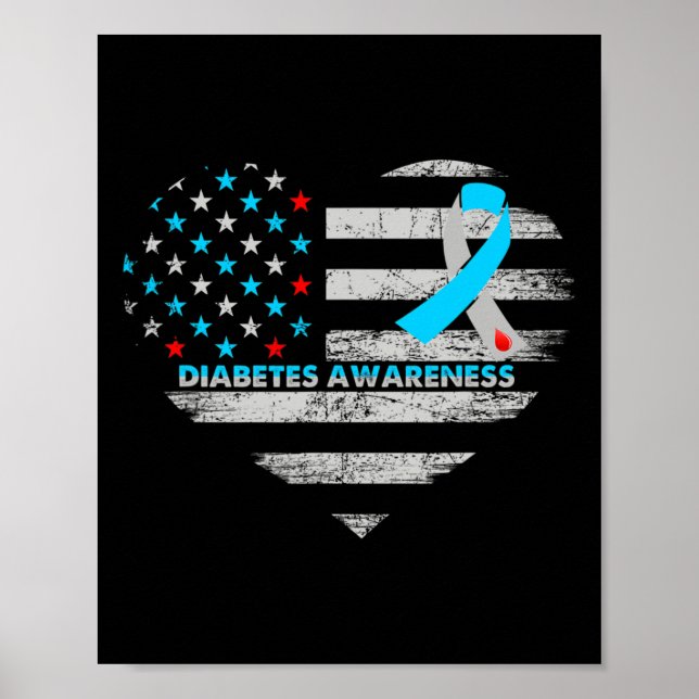 USA flagga Diabetes Awareness Heart Family Support Poster (Framsidan)