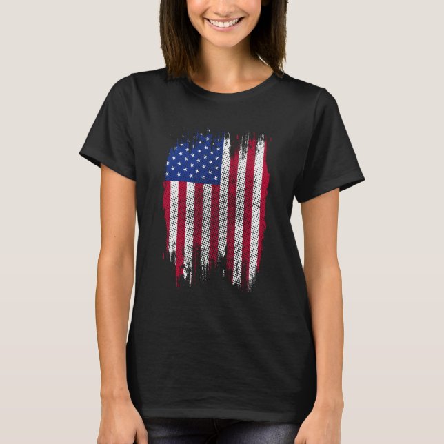 USA Flagga Distressed Halftone Design T Shirt (Framsida)