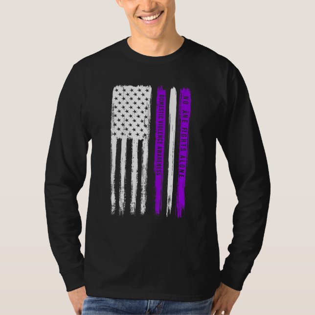 USA flagga Domestic Violence Awareness Månad Lila T Shirt (Framsida)
