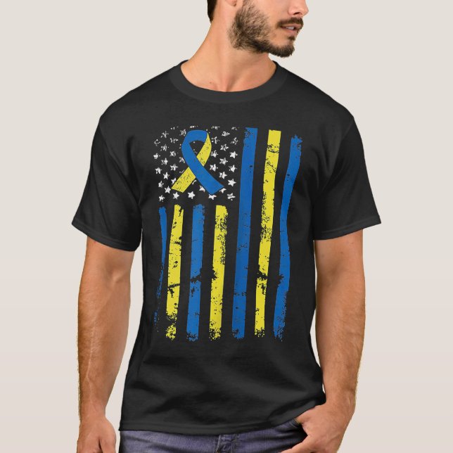 USA flagga Down Syndrome Awareness Pappa Mamma Dow T Shirt (Framsida)