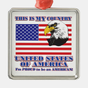 USA flagga & Eagle/Det här är min Land Julgransprydnad Metall