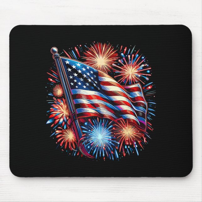 USA Flagga Eldflugor Patriotisk Musmatta (Framsidan)