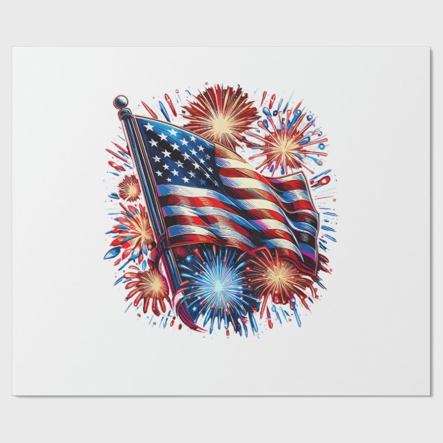 USA Flagga Eldflugor Patriotisk Presentpapper (Platt)