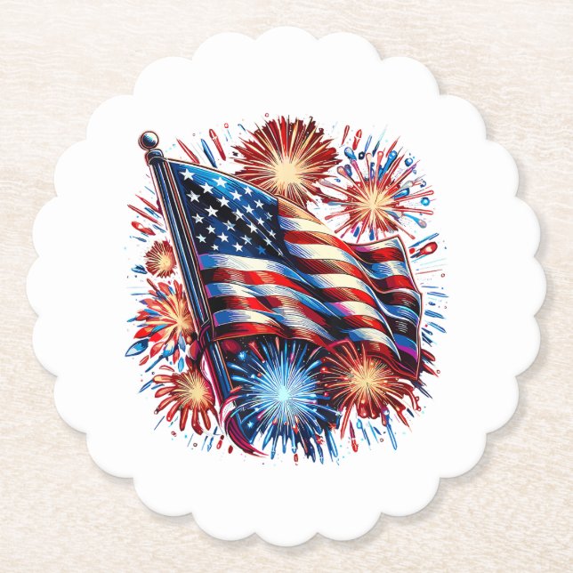 USA Flagga Eldflugor Patriotisk Underlägg Papper (Framsida)