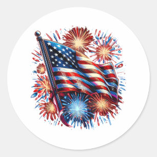 USA Flagga Eldfyrverkeri Patriotisk Runt Klistermärke