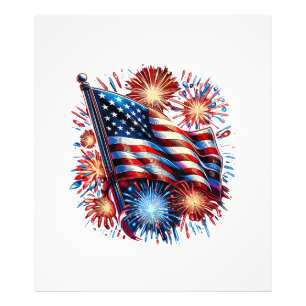 USA Flagga Eldsprutande Patriotisk Fototryck