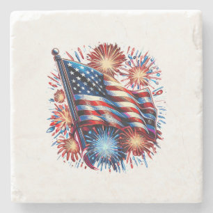 USA Flagga Eldsprutande Patriotisk Stenunderlägg