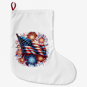 USA Flagga Eldsprutande Patriotisk Stor Julstrumpa