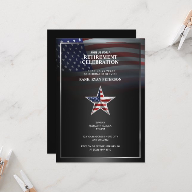 USA flagga | Embossed Star | Svart Inbjudningar (Fram/Back In Situ)