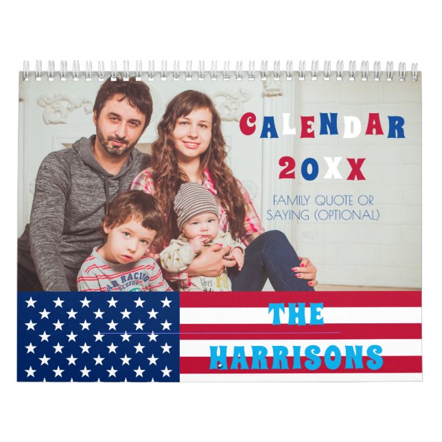 USA flagga & Family Photo Retro Kalender (Omslag)