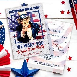 USA Flagga Farbror Sam 4:e Juli Patriotisk Fest Inbjudningar