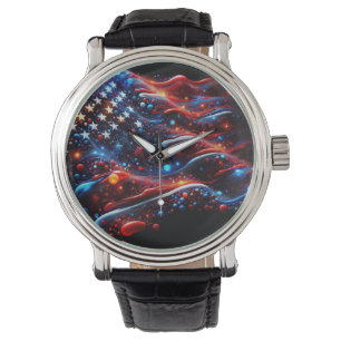 USA Flagga Färgfläckar Armbandsur