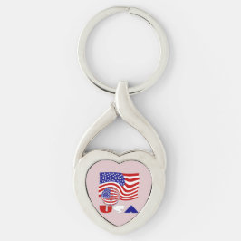USA Flagga Fotboll Rosa Bakgrund Twisted Heart Silverfärgad Nyckelring
