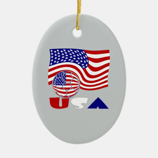 USA flagga Fotbollar, ball Grått-bakgrund Julgransprydnad Keramik (Framsidan)