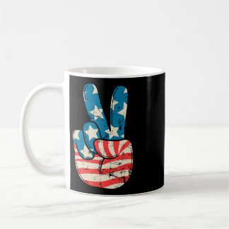 Usa Flagga Fredstecken Hand 4:e Juli Patriotiska M Kaffemugg