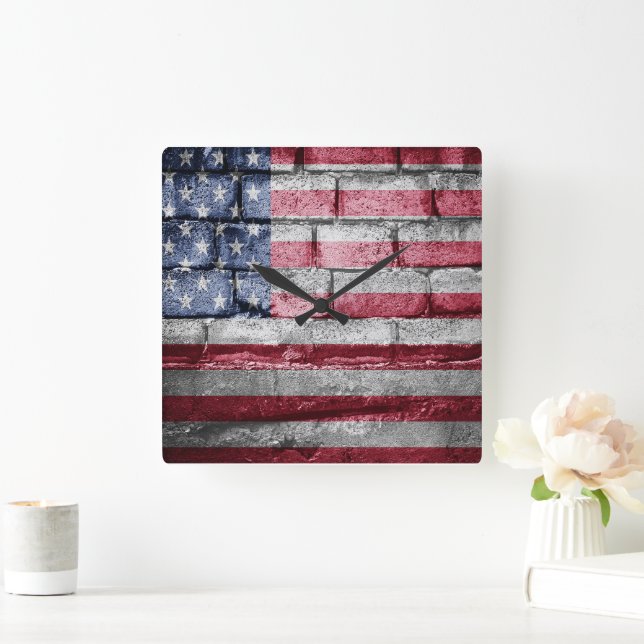 USA flagga Fyrkantig Klocka (Hem)