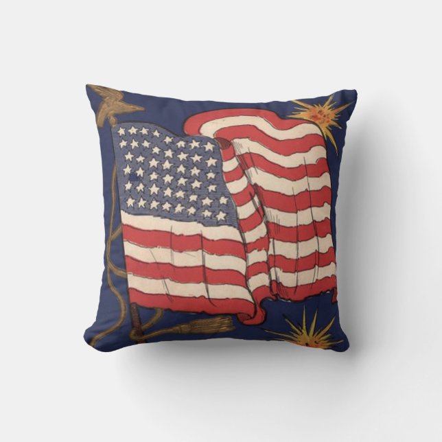 USA Flagga Fyrverkerier Explosion 4 juli Kudde (Framsida)