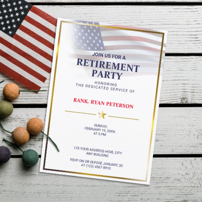 USA-flagga | Genomskinlig | Guldram | Lyxig Vit Inbjudningar (Skapare uppladdad)