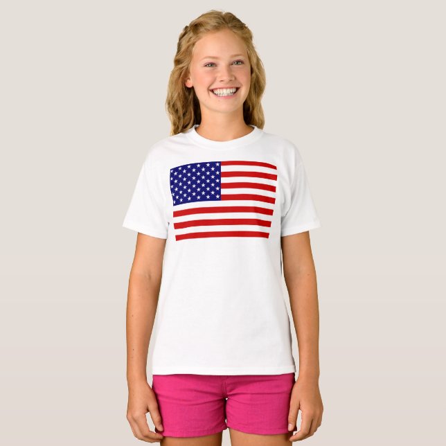USA flagga Girls cn T Shirt (Hel framsida)