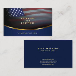 USA flagga | Gradation Concave Guld | Mörk blått Visitkort
