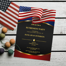 USA flagga | Guld Curve Linjer | Luxury Black Inbjudningar