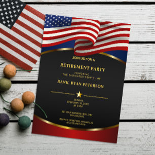 USA flagga Guld Curve Linjer Luxury Black Inbjudningar