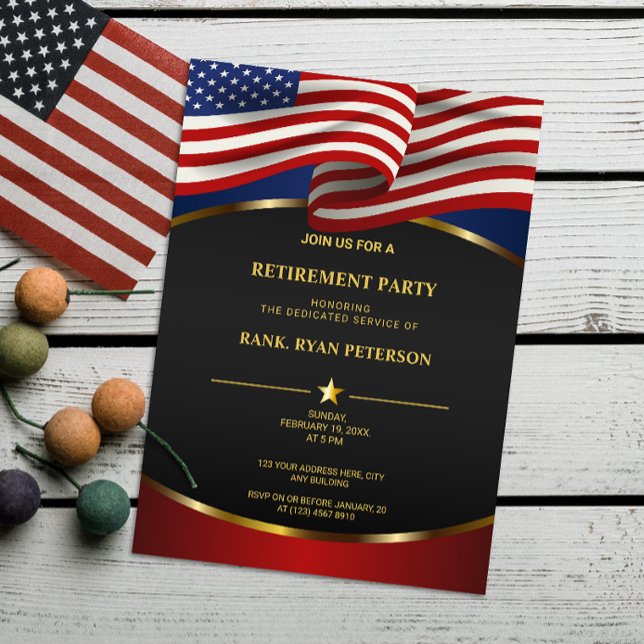 USA flagga | Guld Curve Linjer | Luxury Black Inbjudningar (Skapare uppladdad)