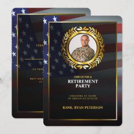 USA Flagga | Guld Lagerblad | Lyxig Pensionering Inbjudningar