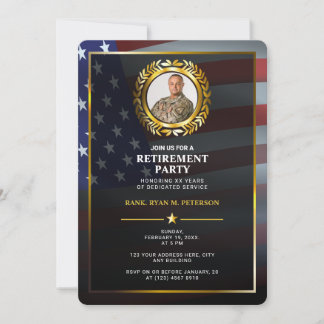 USA Flagga | Guld Lagerblad | Lyxig Pensionering Inbjudningar