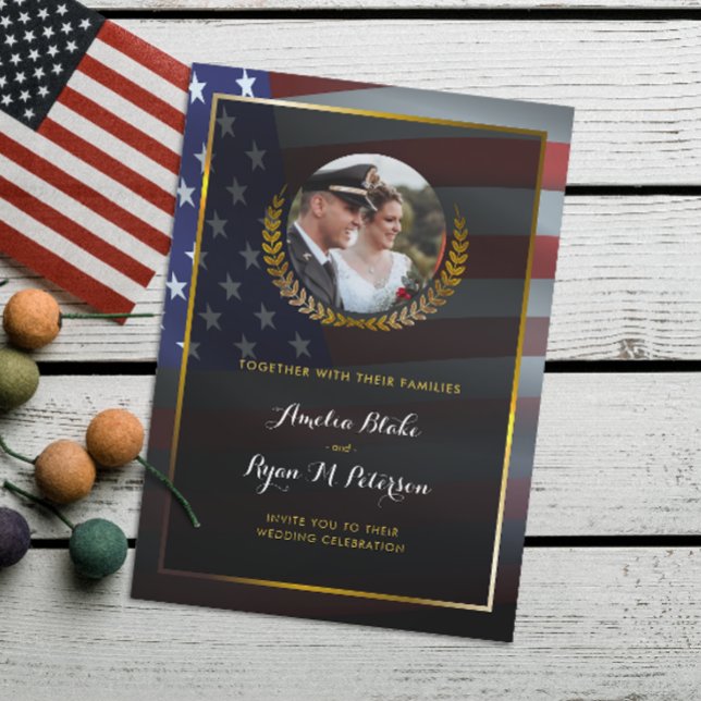 USA flagga | Guld Laurel Löv | Luxi Bröllop Inbjudningar (Skapare uppladdad)