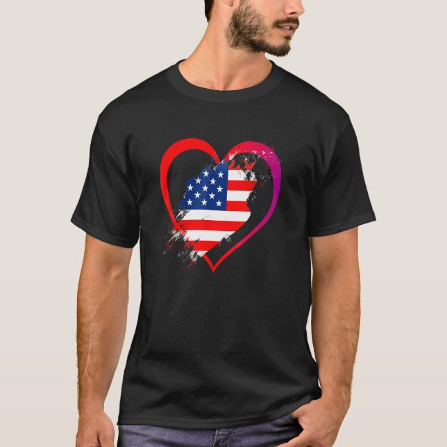 USA flagga Heart American Patriotic Armed Forces M T Shirt (Framsida)