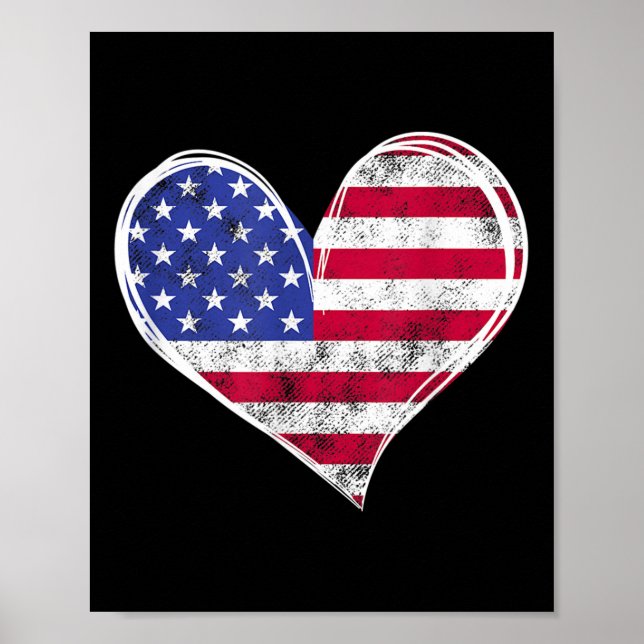 USA flagga Heart American Patriotic Armed Forces Poster (Framsidan)