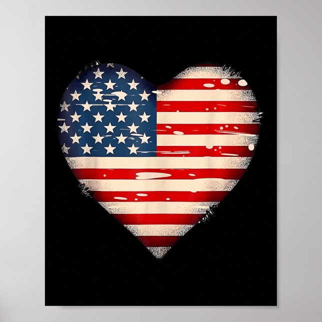 USA flagga Heart American Patriotic Memorial Day Poster (Framsidan)
