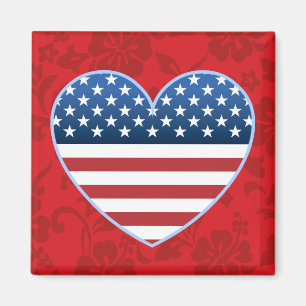 USA flagga Heart Hawaiian Blommigt Magnet