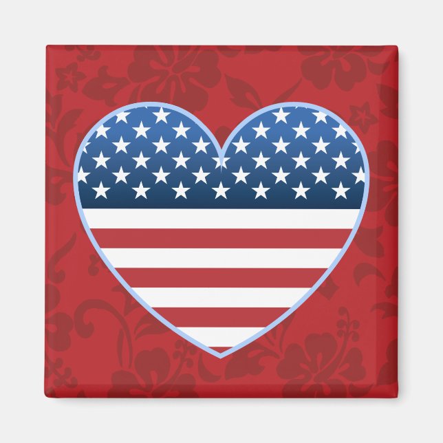 USA flagga Heart Hawaiian Blommigt Magnet (Framsidan)