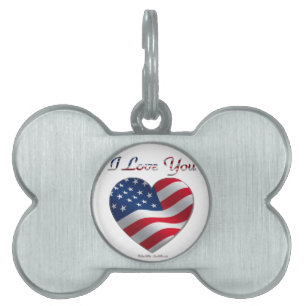 USA flagga Heart I Kärlek You ID-bricka Husdjur