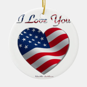 USA flagga Heart I Kärlek You Julgransprydnad Keramik