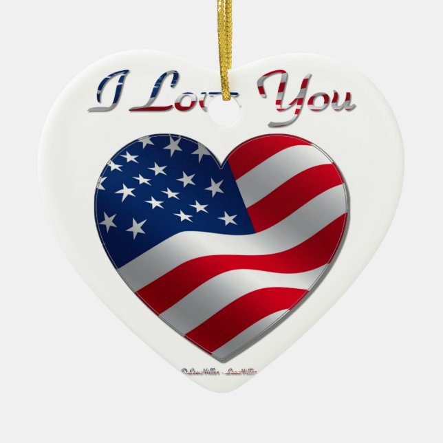 USA flagga Heart I Kärlek You Julgransprydnad Keramik (Framsidan)