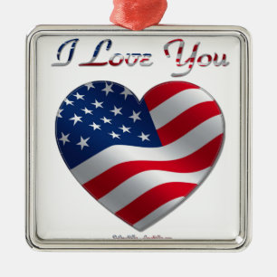 USA flagga Heart I Kärlek You Julgransprydnad Metall