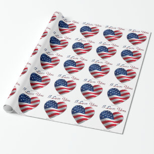 USA flagga Heart I Kärlek You Presentpapper