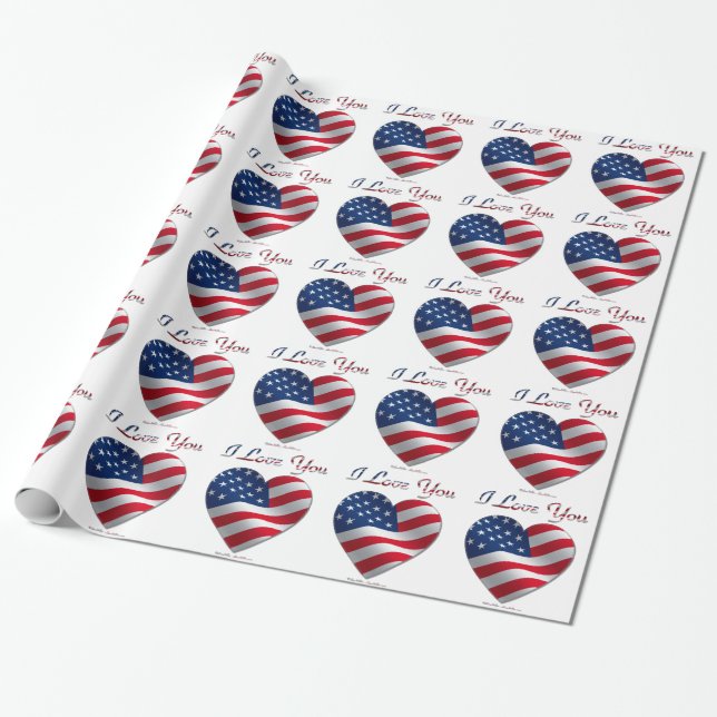 USA flagga Heart I Kärlek You Presentpapper (Utrullad)